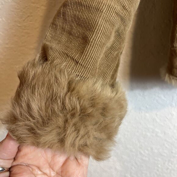 Gemini Women's M Genuine Rabbit Fur Lined Brown Corduroy Snap Front Jacket 😎 - Picture 5 of 14